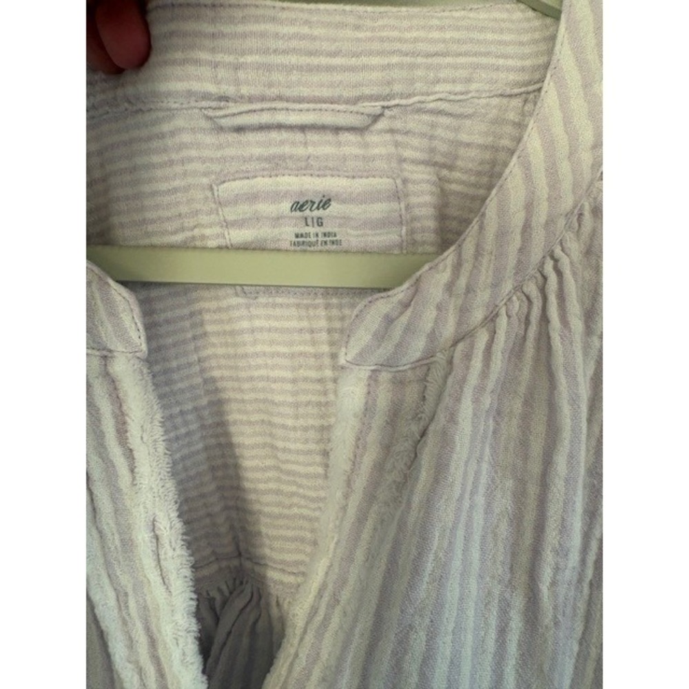 Aerie Daybreak Coverup Women Lavender White Striped Gauze Button Down Large - Picture 2 of 3